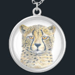 Cheetah Silverpläterat Halsband<br><div class="desc">Vattenfärg porträtt i cheetah</div>