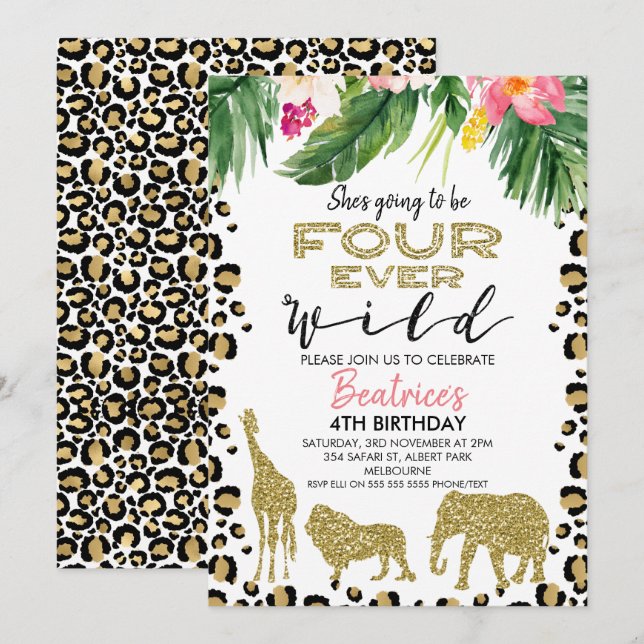 Cheetah Skin 4 Vildens födelsedagsinbjudan Inbjudningar (Fram/baksida)
