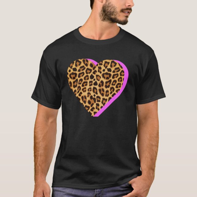 CHEETAH Skriv ut HEART Leopard Animal Rosa Shadow  T Shirt (Framsida)
