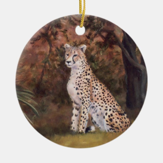 Cheetah som sitter den stolt prydnaden julgransprydnad keramik (Framsidan)