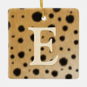 Cheetah Spots Päls Ivory Monogram & Anpassningsbar Julgransprydnad Keramik
