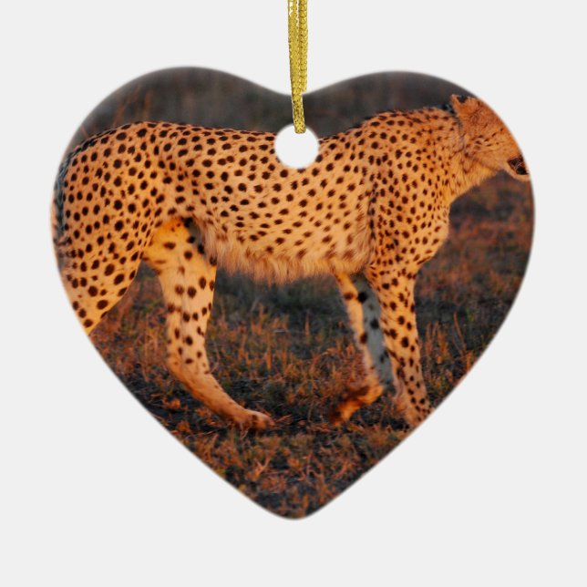 Cheetah Sydafrika på solnedgången Julgransprydnad Keramik (Framsidan)