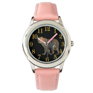 Cheetah-tid biet med guld nummer armbandsur