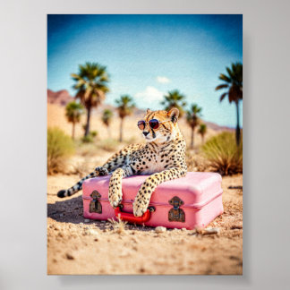 Cheetah Travel Print, Retro Desert Wall Art, Rosa Poster