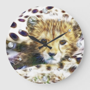 Cheetah Unge Fractal Wall Clock Stor Klocka