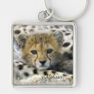 Cheetah Unge Fyrkantig Silverfärgad Nyckelring