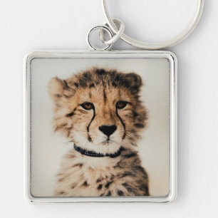Cheetah Unge Fyrkantig Silverfärgad Nyckelring