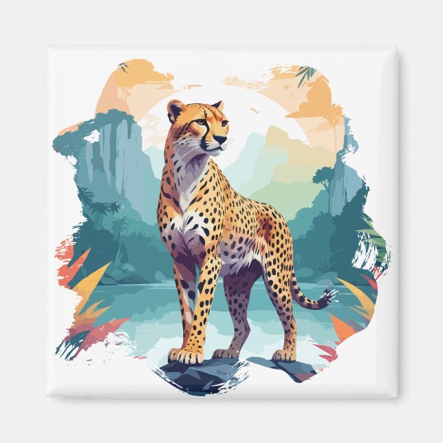 Cheetah Vector Art Animal i Majestisk natur Magnet (Framsidan)