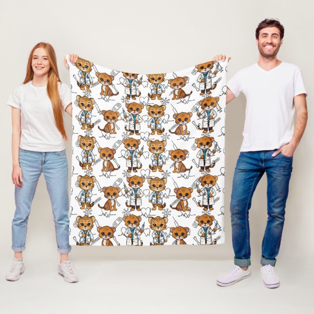 Cheetah Veterinarian Print Fleecefilt (På plats)