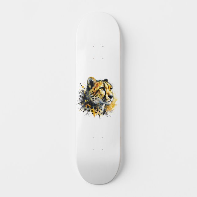 Cheetah Watercolor Bläck Splatter Skateboard (Framsida)