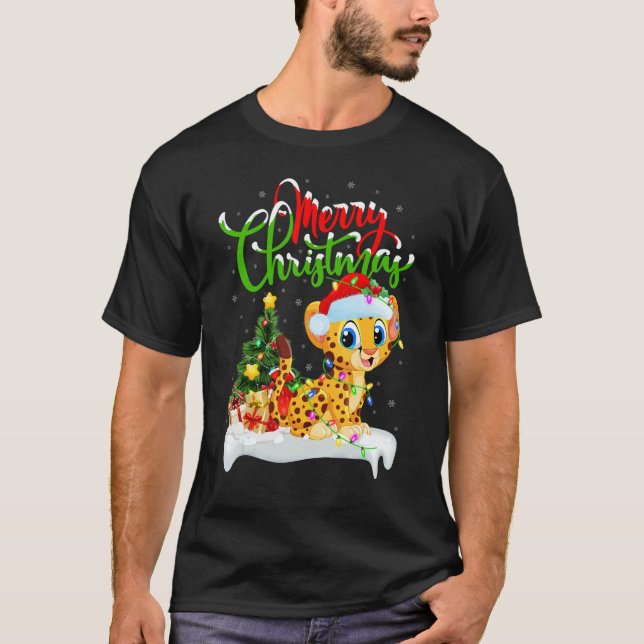 Cheetah   Xmas Decorations Santa Cheetah Christmas T Shirt (Framsida)