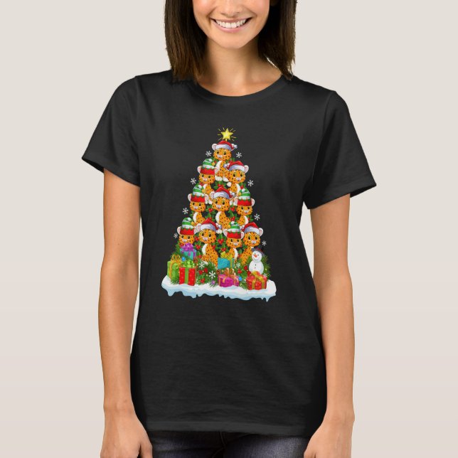 Cheetah   Xmas Holiday   Cheetah Christmas Tree T Shirt (Framsida)