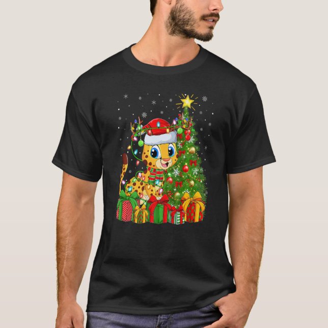 Cheetah  Xmas Holiday Santa Cheetah Christmas Tree T Shirt (Framsida)