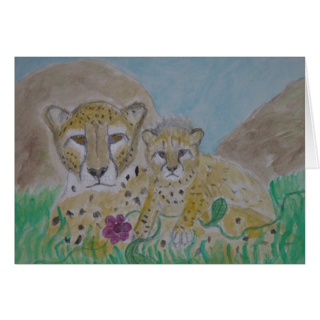 cheetahmor och unge OBS kort (Framsidan Horizontal)