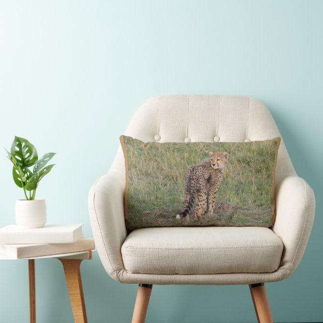 Cheetahunge och baby elefant kastkudde lumbarkudde (Stol)