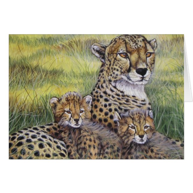 "Cheetha med ungar ", Hälsningskort (Framsidan Horizontal)