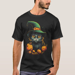 Cheetoh Katt i Häxa Hatt med Pumpor Rolig Grafik T Shirt