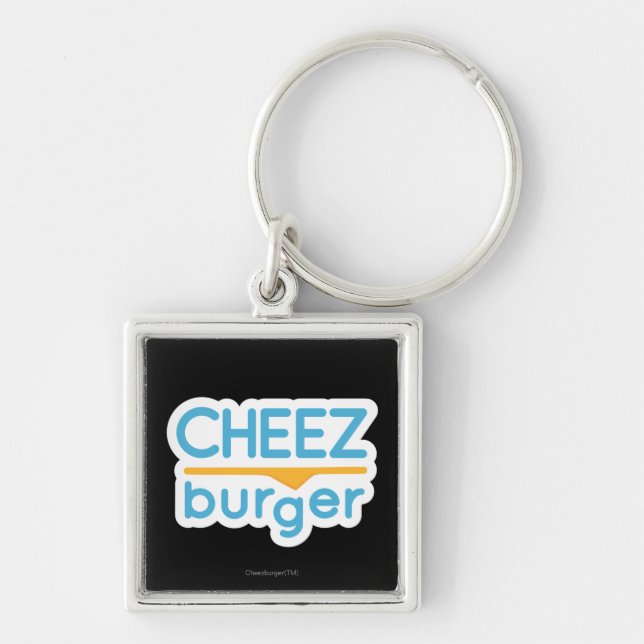 Cheezburger logotyp (färg) fyrkantig silverfärgad nyckelring (Framsidan)