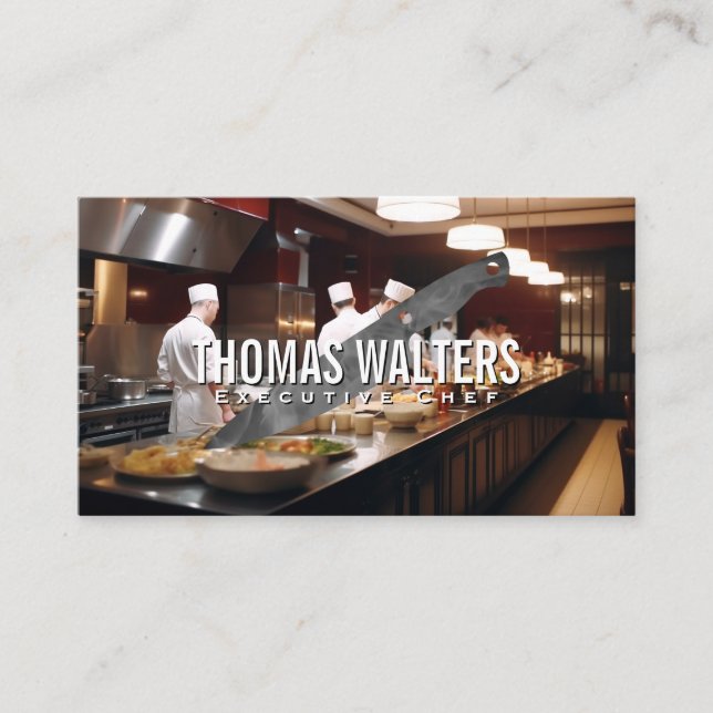 Chef är i köket | Metall Knivar Visitkort (Framsida)