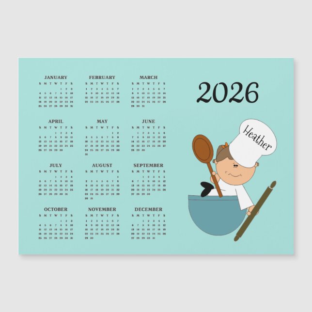 Chef Baker Design 2026 Calendar Magnetic Card (Framsida)