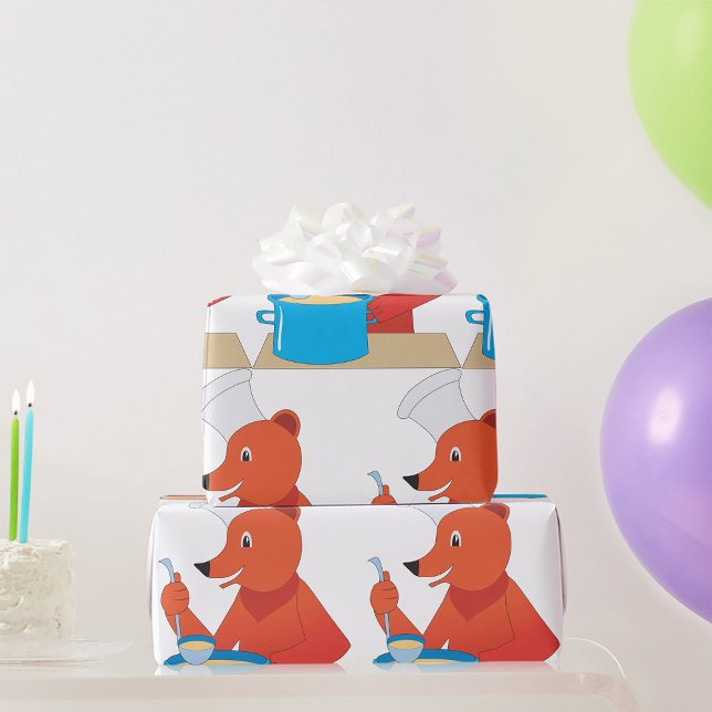 Chef Bear Cooking Soppa Roligt Animal Kitchen Presentpapper (Skapare uppladdad)