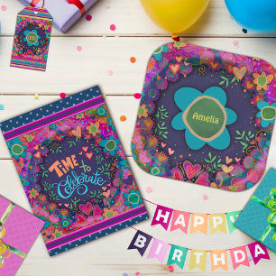 Chef Birthday Colorful Roligt Flower Rand Presentetikett