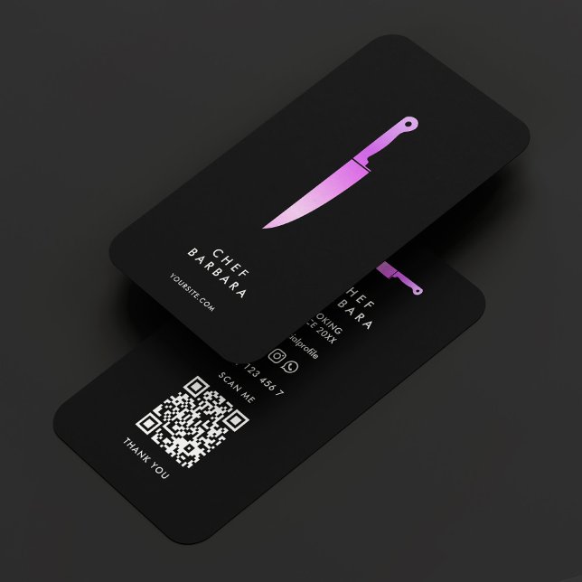 Chef Black Lila Knivar Caterer Modern Visitkort (Chef Black Purple Knife Modern Business Card
)