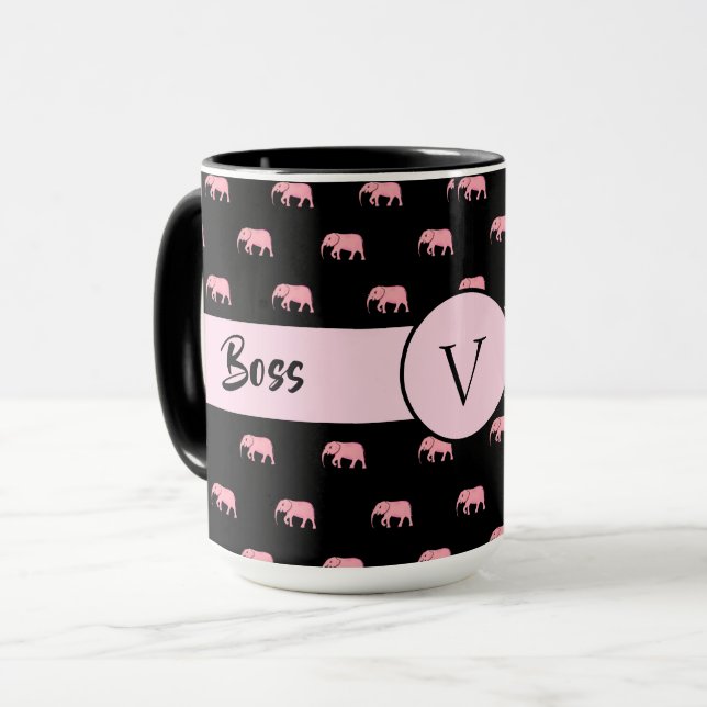 Chef Black Monogram Elephant Ringer 15oz Mugg (Framsida vänster)