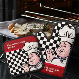 Chef Black White Checkerboard Red Family Kitchen