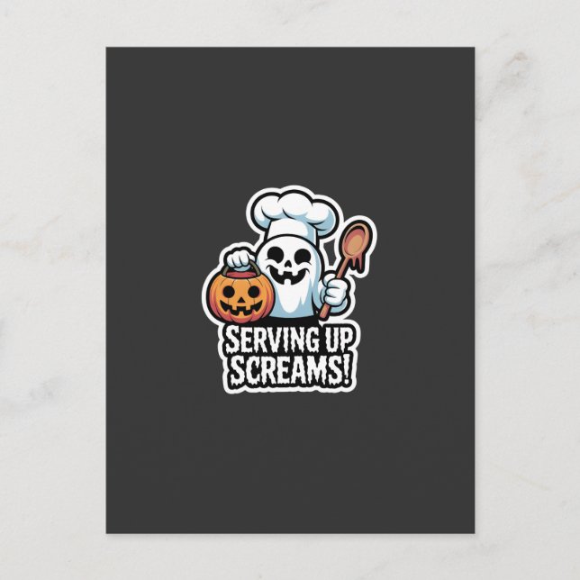 Chef Boo – Spooky Cute Halloween Ghost Spoon Inbjudan Vykort (Framsida)