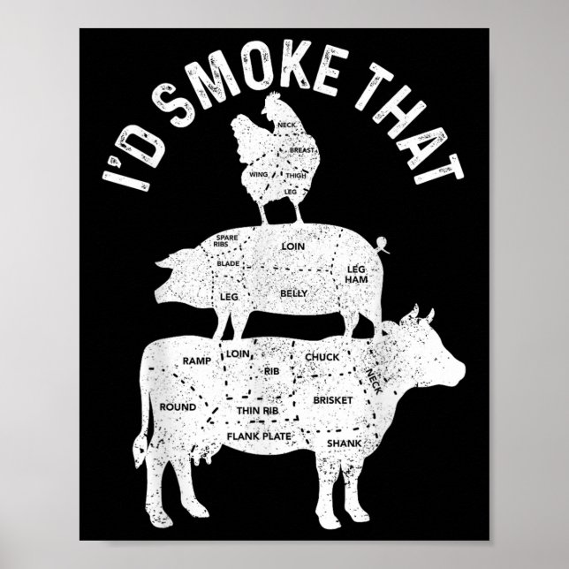 Chef Butcher Bbq ID Smoke that Gris Beef FUNNY Tjo Poster (Framsidan)