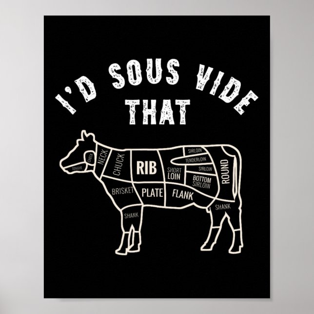Chef Butcher Cook Bbq I'd Sous Vide That Cow Beef  Poster (Framsidan)
