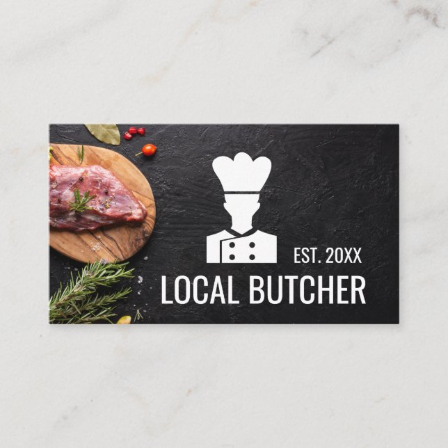 Chef Butcher-Logotyp | Stopp på Affärskortet Wood Visitkort (Framsida)