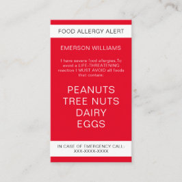 Chef Card-Personlig för Red Food Allergy Alert Visitkort