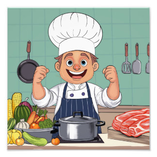 Chef cartoon procreate hand drawing  fototryck