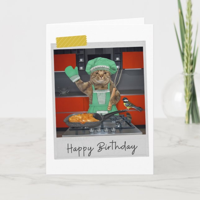 Chef Cat Funny Birthday Card Kort (Framsida)