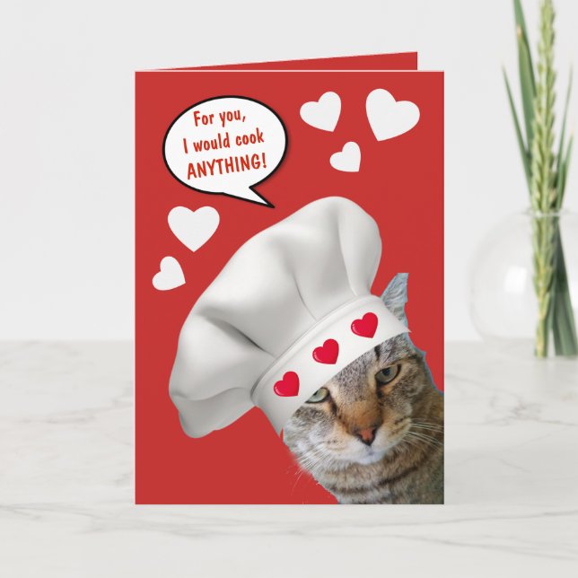 Chef Cat Funny Valentine Day Helgkort (Framsida)