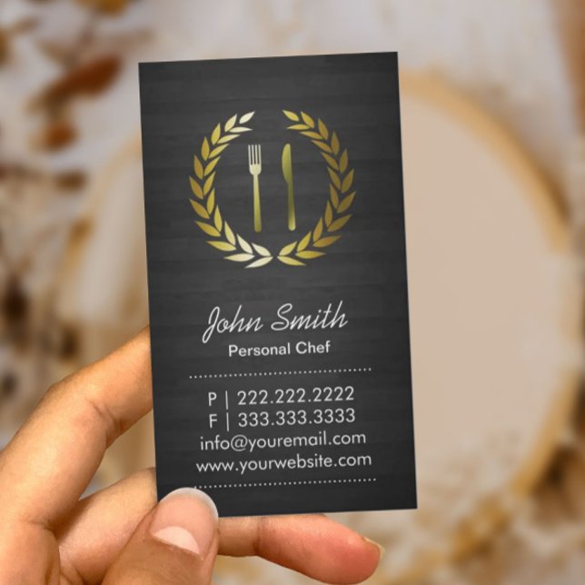 Chef Catering Classy Wood Guld Logotyp Visitkort (Skapare uppladdad)