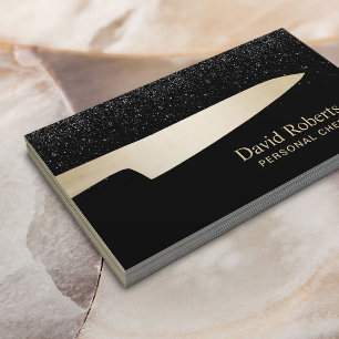 Chef Catering Knivar Modern Black Glitter Visitkort