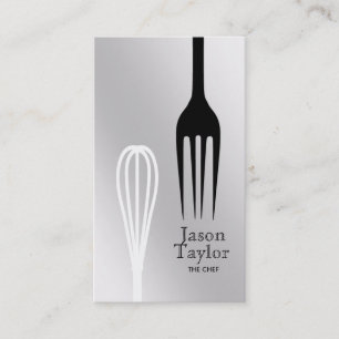 Chef Catering Restaurant Bake Fork Whisk Grått Visitkort