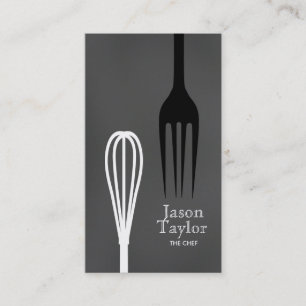 Chef Catering Restaurant Bake Fork Whisk Grått Visitkort