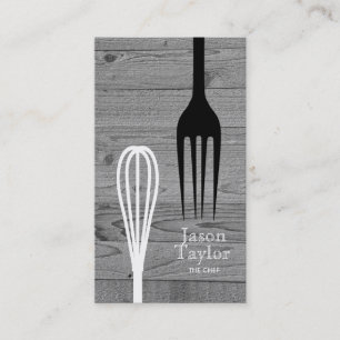 Chef Catering Restaurant Bake Fork Whisk Grått Woo Visitkort