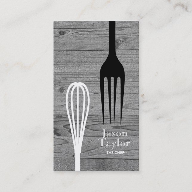 Chef Catering Restaurant Bake Fork Whisk Grått Woo Visitkort (Framsida)