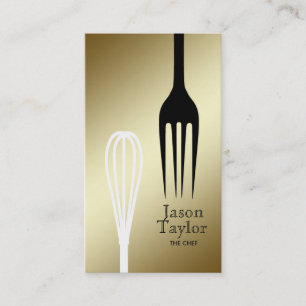 Chef Catering Restaurant Bake Fork Whisk Guld Visitkort
