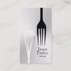 Chef Catering Restaurant Bake Fork Whisk Steel Visitkort