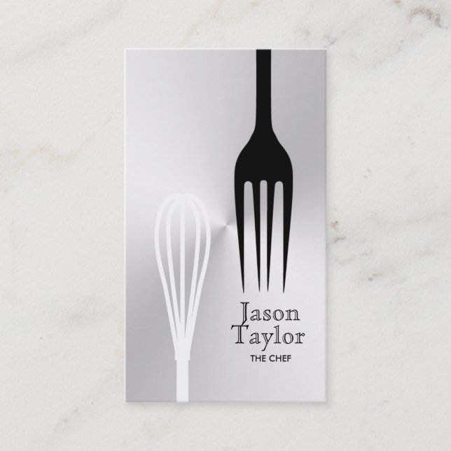 Chef Catering Restaurant Bake Fork Whisk Steel Visitkort (Framsida)