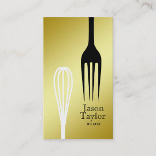 Chef Catering Restaurant Bakery Fork Whisk Guld Visitkort