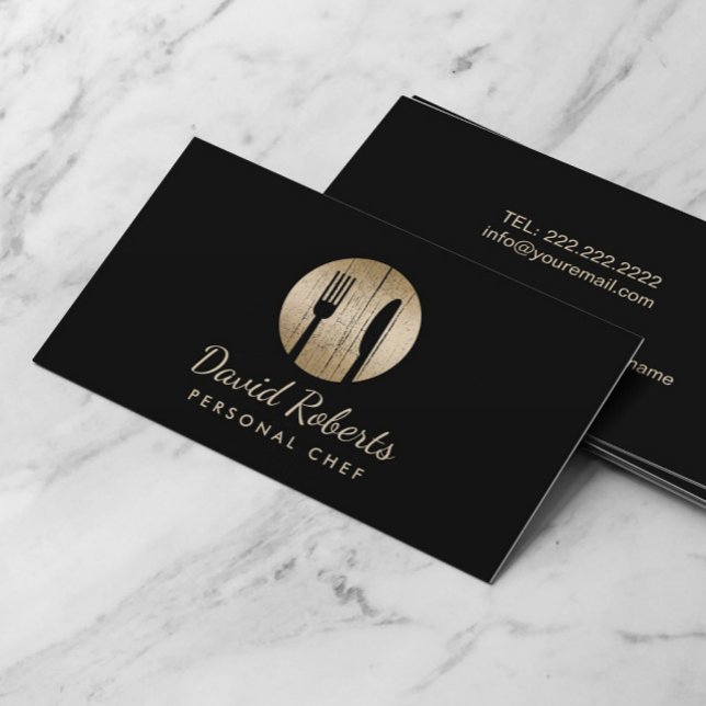 Chef Catering Restaurant Elegant Black & Guld Visitkort (Skapare uppladdad)