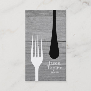 Chef Catering Restaurant Food Fork Logotyp Grått W Visitkort