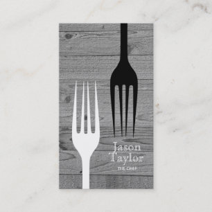Chef Catering Restaurant Food Fork Logotyp Grått W Visitkort